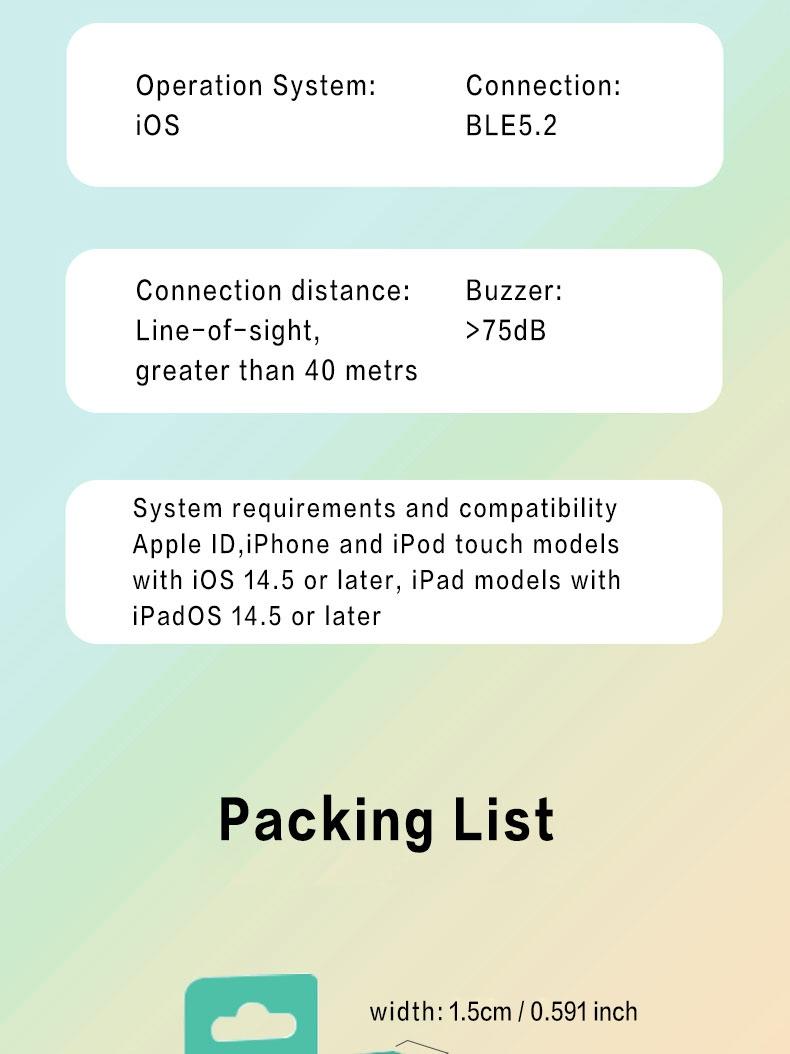 Smart tag air tracker, anti-loss smart location finder. Suitable for iOS systems to locate central devices and products. Useful for luggage, wallets, keys, privacy protection, and holiday gifts.