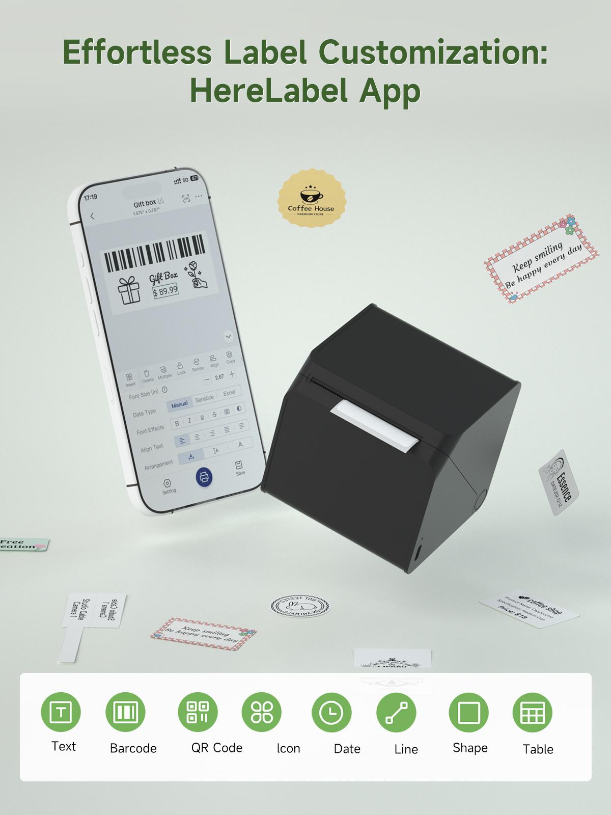 2-Inch Label Maker – Portable Bluetooth Thermal Printer, Mini Sticker Printer with Waterproof Tape for Small Business, Barcodes, Names, Addresses, Mailing, Apparel, School, Home, and Office