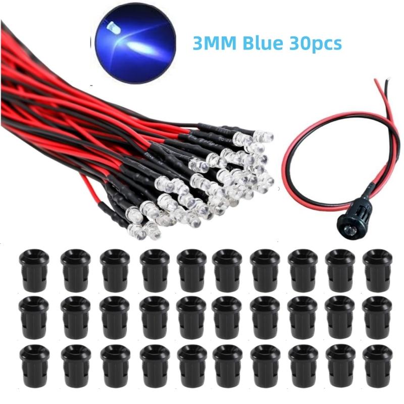 30 Sets/90 Sets 3mm LED Pre-Wired 20cm Dc 3v-12V, Ultra-Bright Mini LED, Plastic Mount, DIY Research Industrial Use