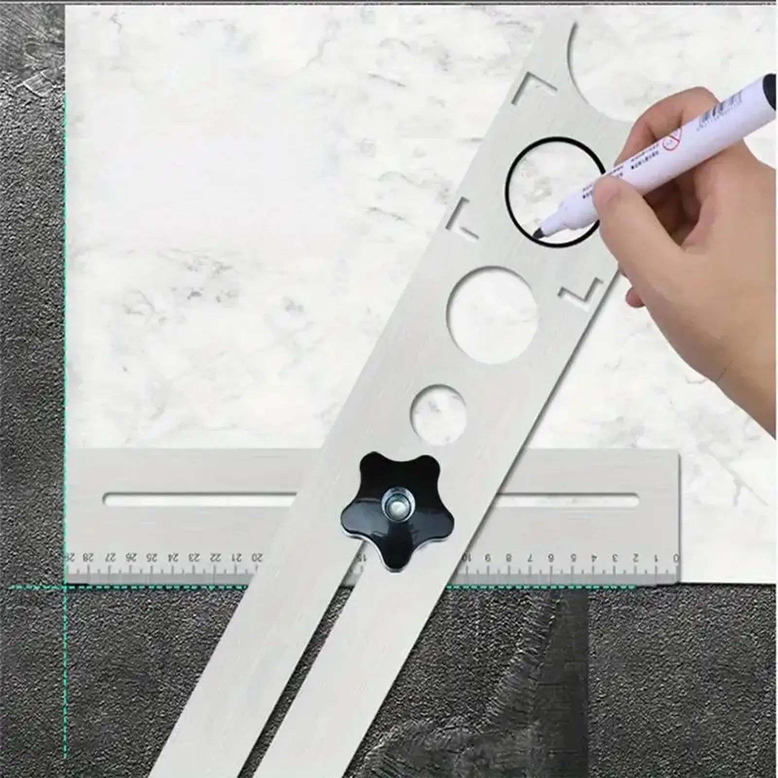 Adjustable Stainless Steel Tile Drilling Locator Tool, Hand‑Held Positioning Jig with Lock Knob for Marble, Ceramic & Floor Surfaces