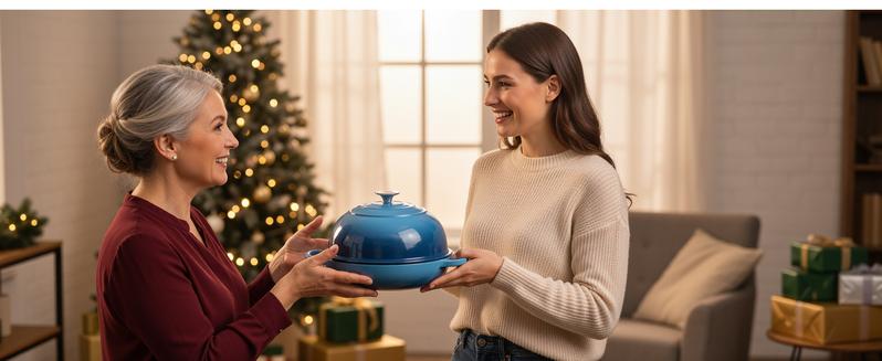 6qt Enameled Cast Iron Dutch Oven for Bread Baking, Non-Stick Dome-Shaped Bread Oven Pot with Lid, Silicone Handles and Scraper, Blue