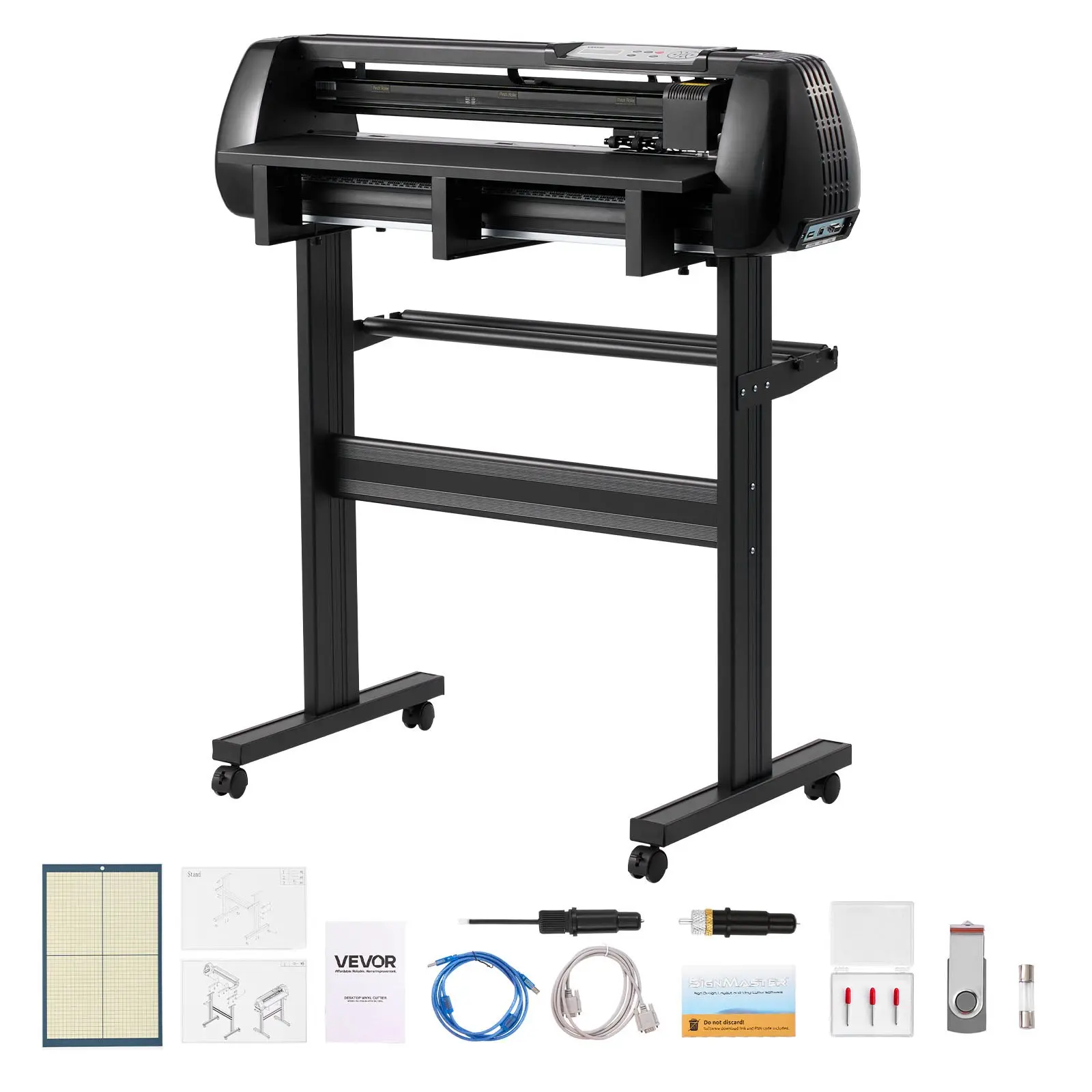 VEVOR Vinyl Plotter Cutter Machine, 28 in Max Feed Width, Dual Blades, Adjustable Force & Speed, LED Display Screen, Signmaster Software Included, Windows/macOS Compatible