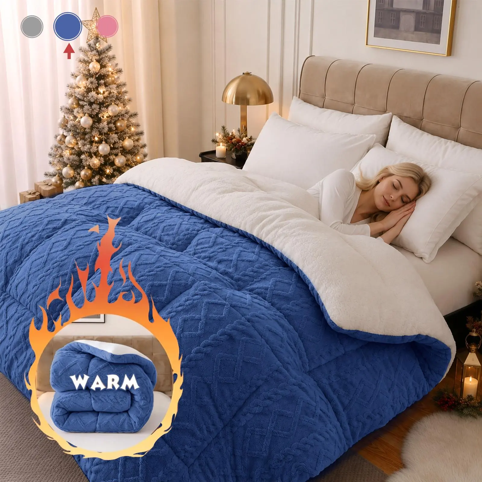 MUXHOMO Reversible Sherpa Fleece Blanket Queen, 2-in-1 Quilted Comforter, Ultra Soft Cozy Geometric Stitch Bedding for All Season, Machine Washable