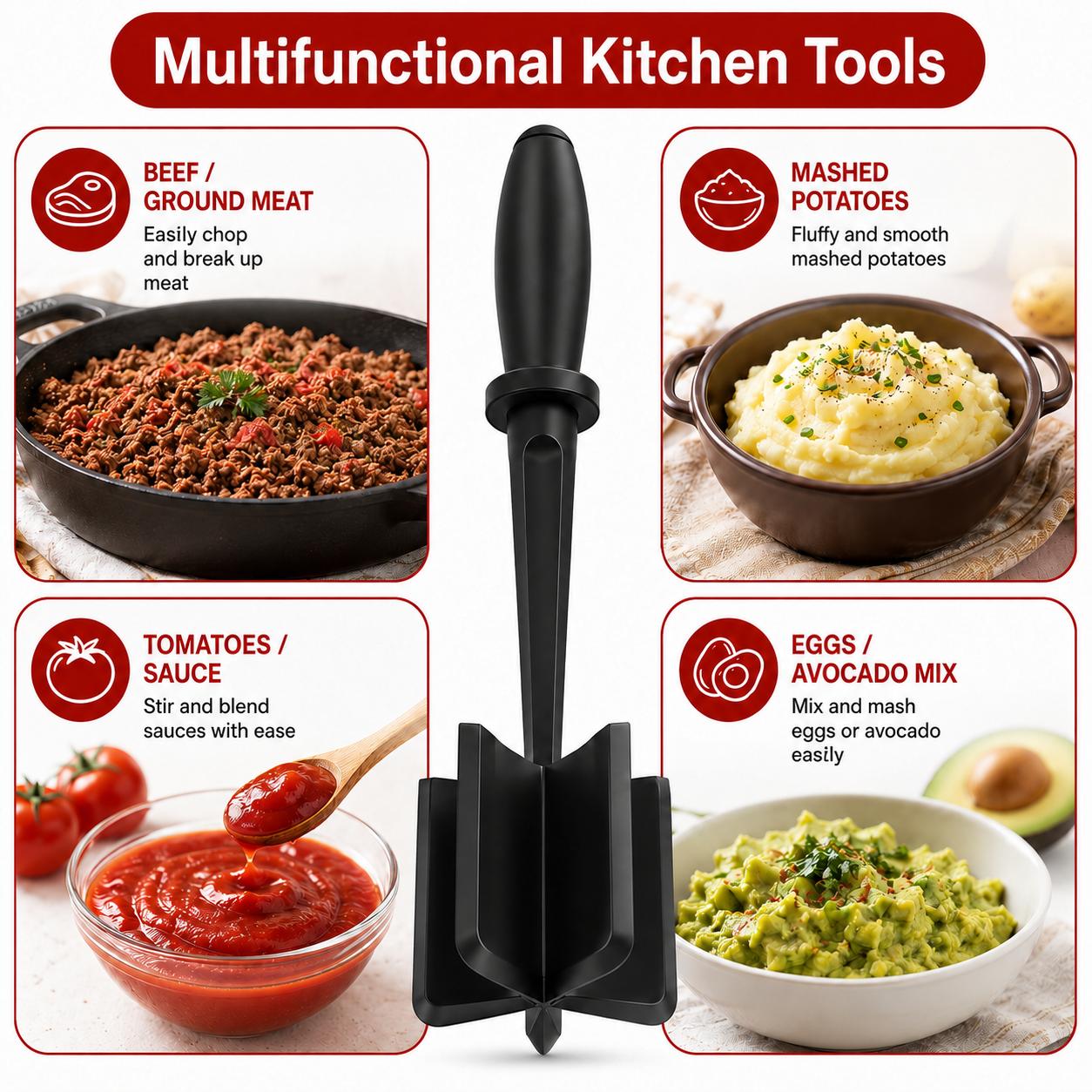 Meat Chopper and Masher, 5-Blade Ground Beef Chopper Tool, Heat Resistant Hamburger Meat Masher, Mix and Chop Kitchen Tool for Potatoes, Eggs, Avocado and Soft Cooked Foods Meat Chopper and Masher, 5-Blade Ground Beef Chopper Tool, Heat Resistant Hamburger Meat Masher, Mix and Chop Kitchen Tool for Potatoes, Eggs, Avocado and Soft Cooked Foods