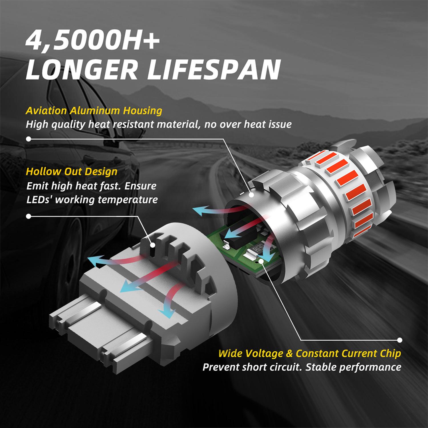 LED Strobe Brake Light Bulb Red, lashing Strobe Blinking LED Tail Light Bulbs for 7440 7443 3156 3157, 300% Brighter Canbus Ready, Plug and Play, Triple Flash LED Stop Bulbs, Off-Road Use Pack of 2, AUTOONE