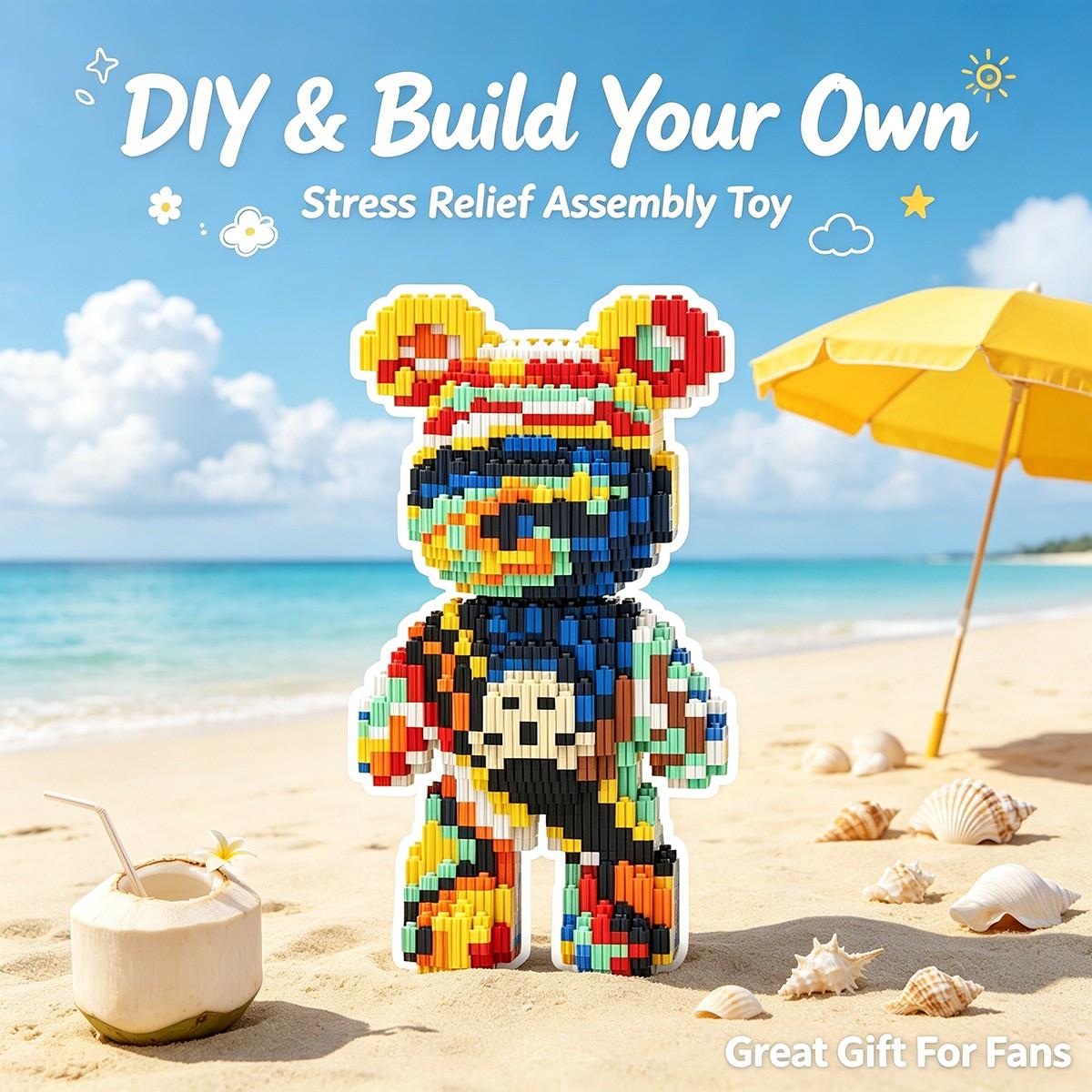 Cloud Sea Starry Multi-Color Lucky Bear 3D Puzzle Block Decor, Ideal for Home Office Party Decoration, Perfect Gift for Holidays