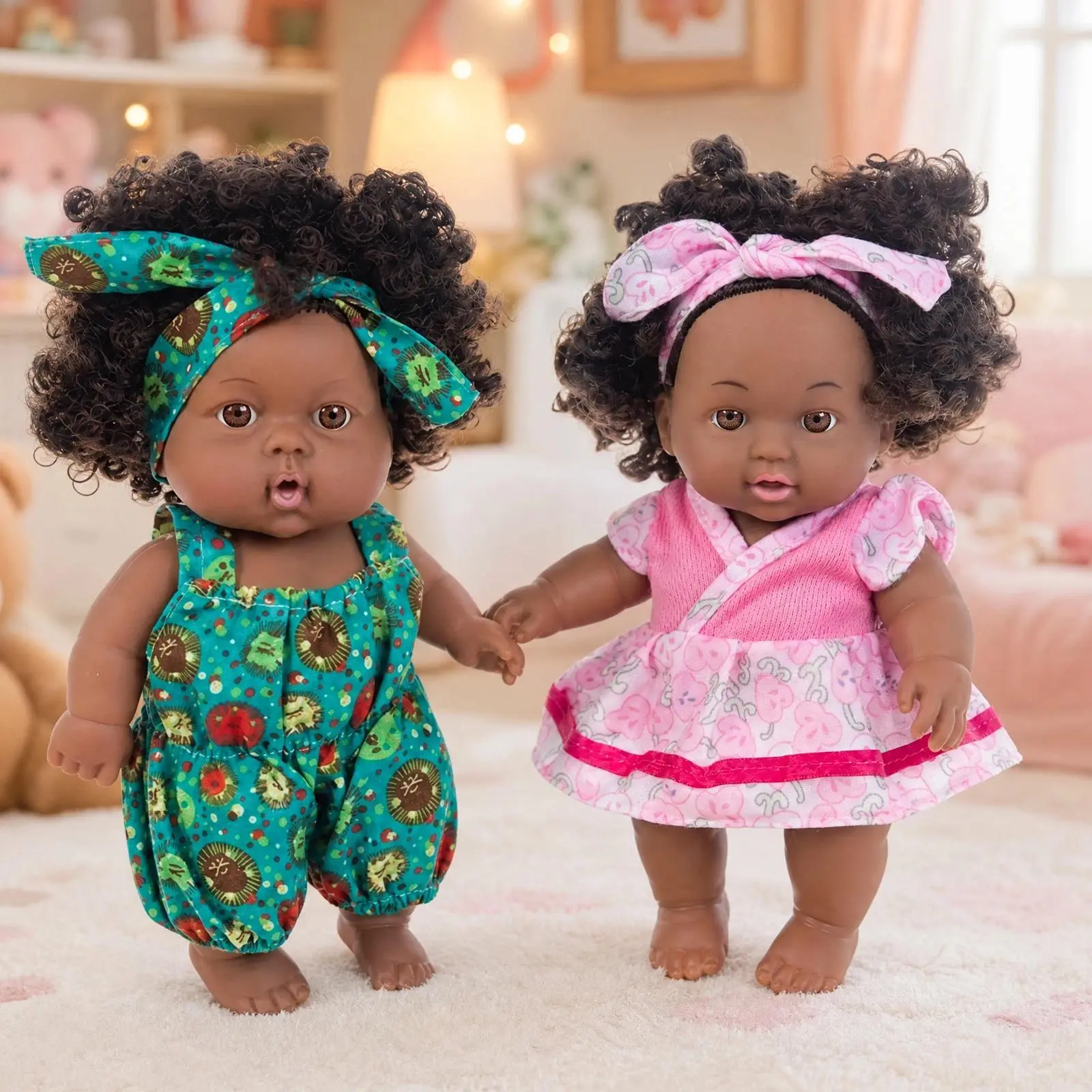 8inch 20cm American African Black Doll with Clothes Curly Hair Dolls Lifelike Black Baby Doll Girls Birthday Gifts