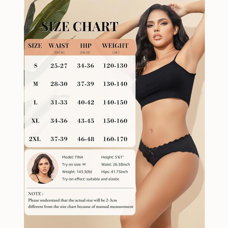 LEVAO Cotton Underwear for Women Cheeky Bikini Panties Ladies Fashion Lace Stretch Hipster Ladies Briefs 6 Pack