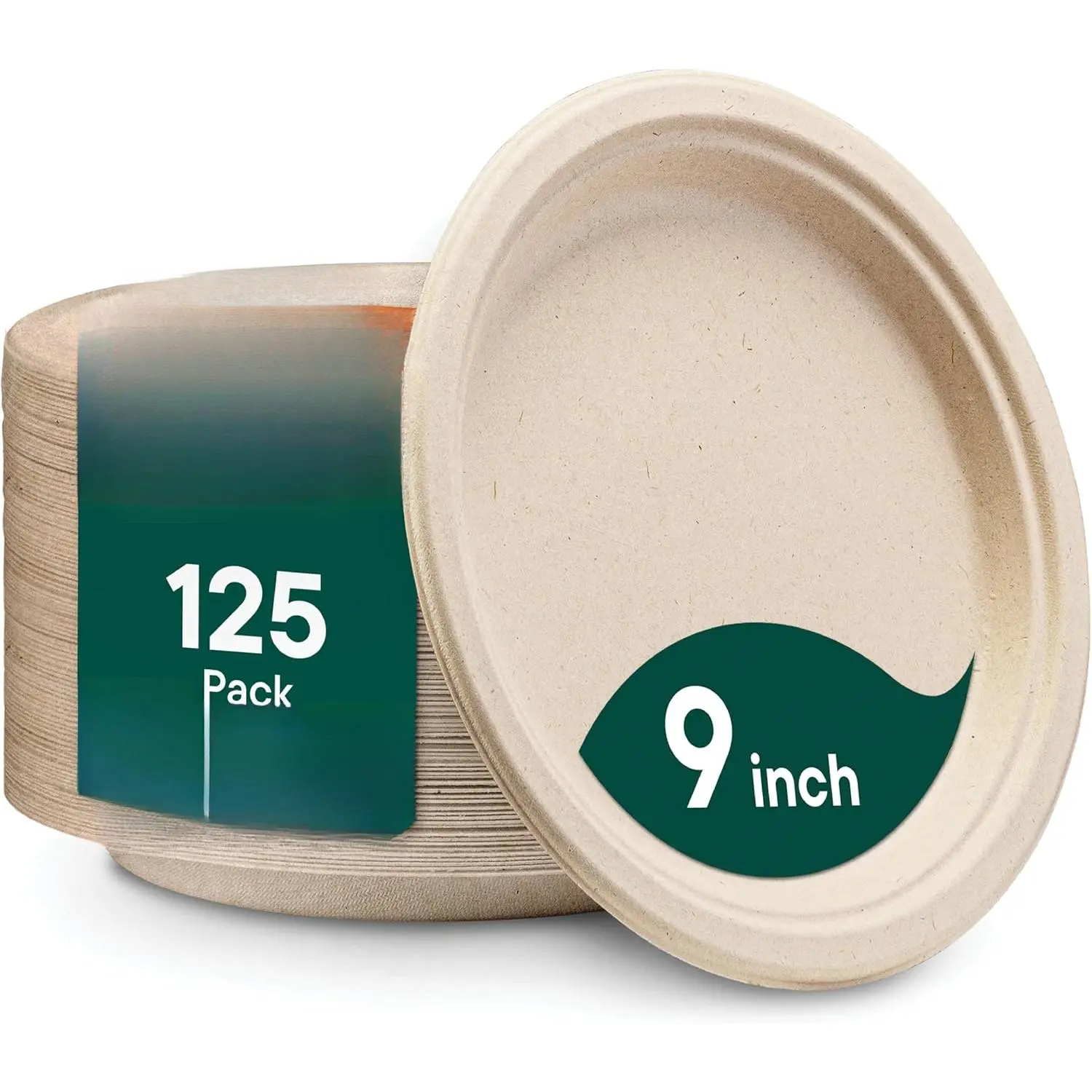 100% Compostable Paper Plates, Heavy Duty Disposable Plates [125-Pack] 9 Inch Plates - Eco-Friendly, Biodegradable Sugarcane Bagasse, Natural Unbleached Brown 9" Dinner Paper Plate Disposable