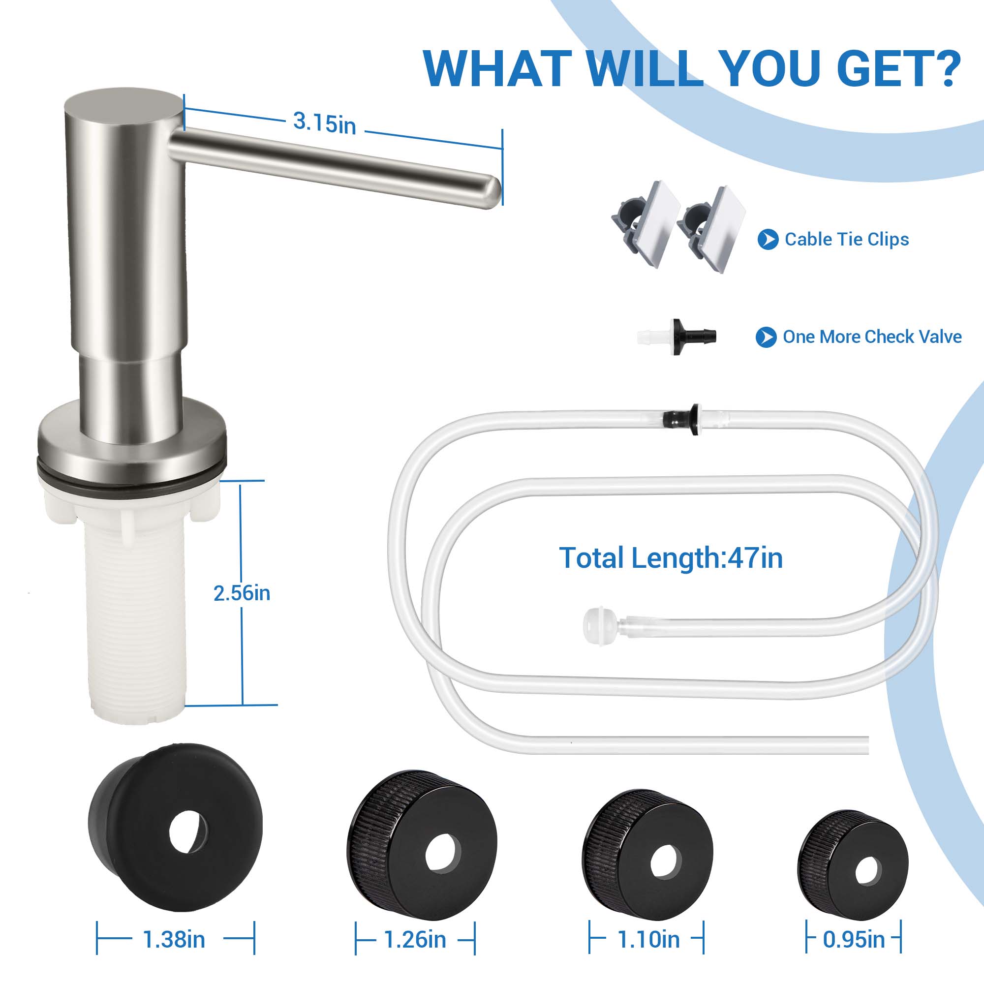 Kitchen Hack - Sink Soap Dispenser Tube Kit, with 47" Tube Hose and Check Valve for Prevent Backflow for Countertop Dispensador De Jabon de Cocina Kitchen Sink Accessories Home Goods Water White Silicone Bottle Container Installation Pump Outdoorfun