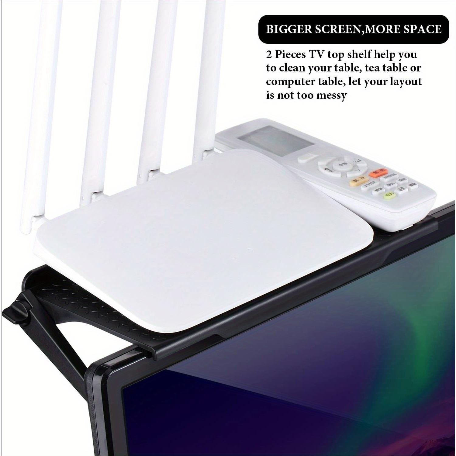 2 Pieces TV Top Shelf Adjustable Screen Shelf TV Monitor Top Bracket for Cellphone Stand, Media Boxes, Game Console, Router and Home(Black)