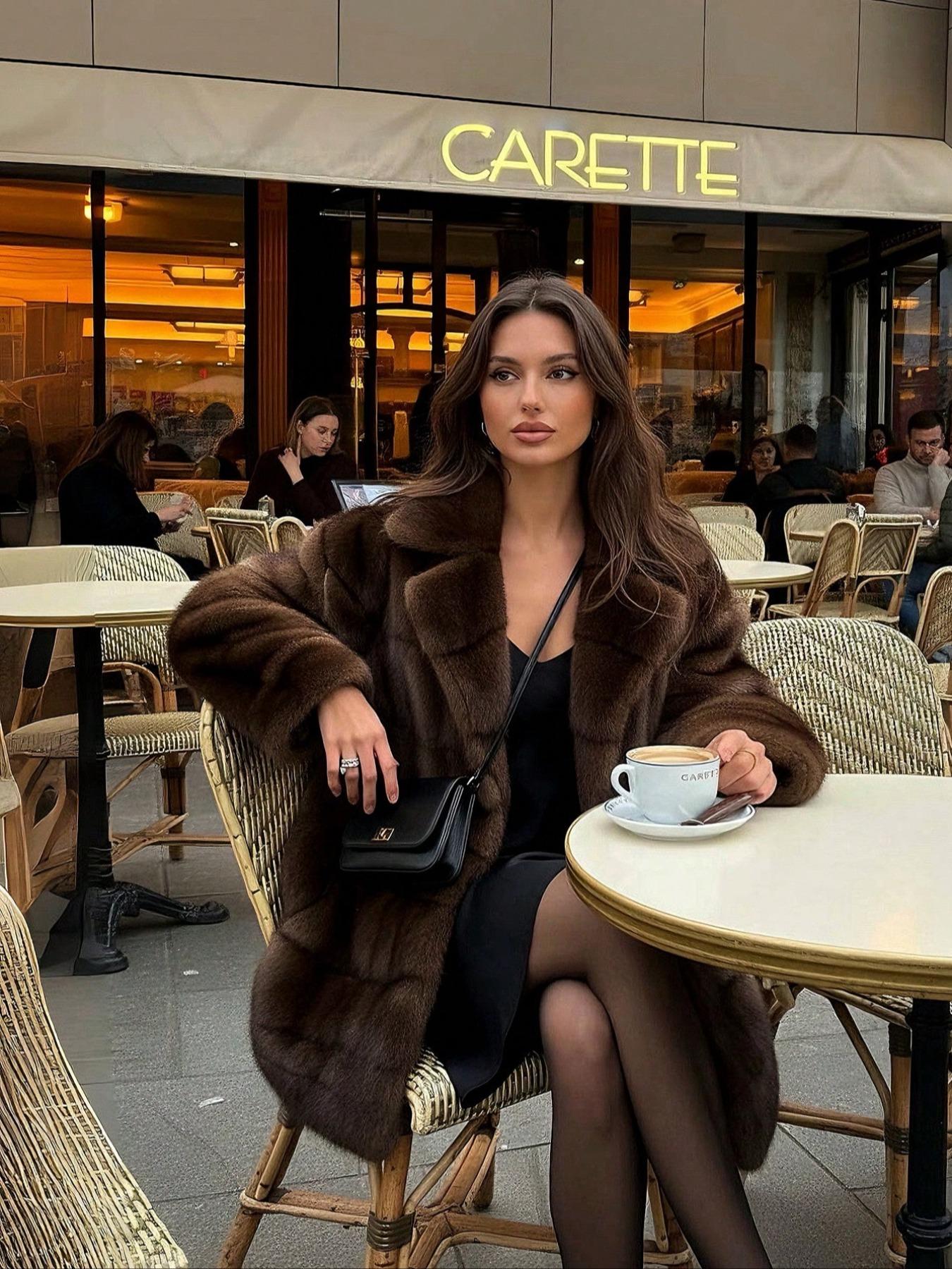 Women's Winter New Faux Fur Jacket Coat, Vintage Loose Fit Long Sleeve Stand Collar, Fashionable Daily Wear Outerwear Womenswear