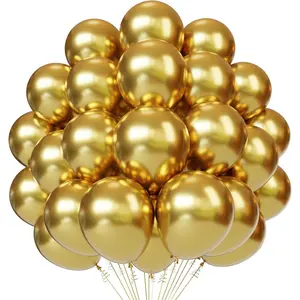 Gold Latex Balloons, 55pcs 12 Inches Metallic Gold Balloons with 1 Ribbon for Birthday, Graduation, Baby Shower, New Year Party Decorations