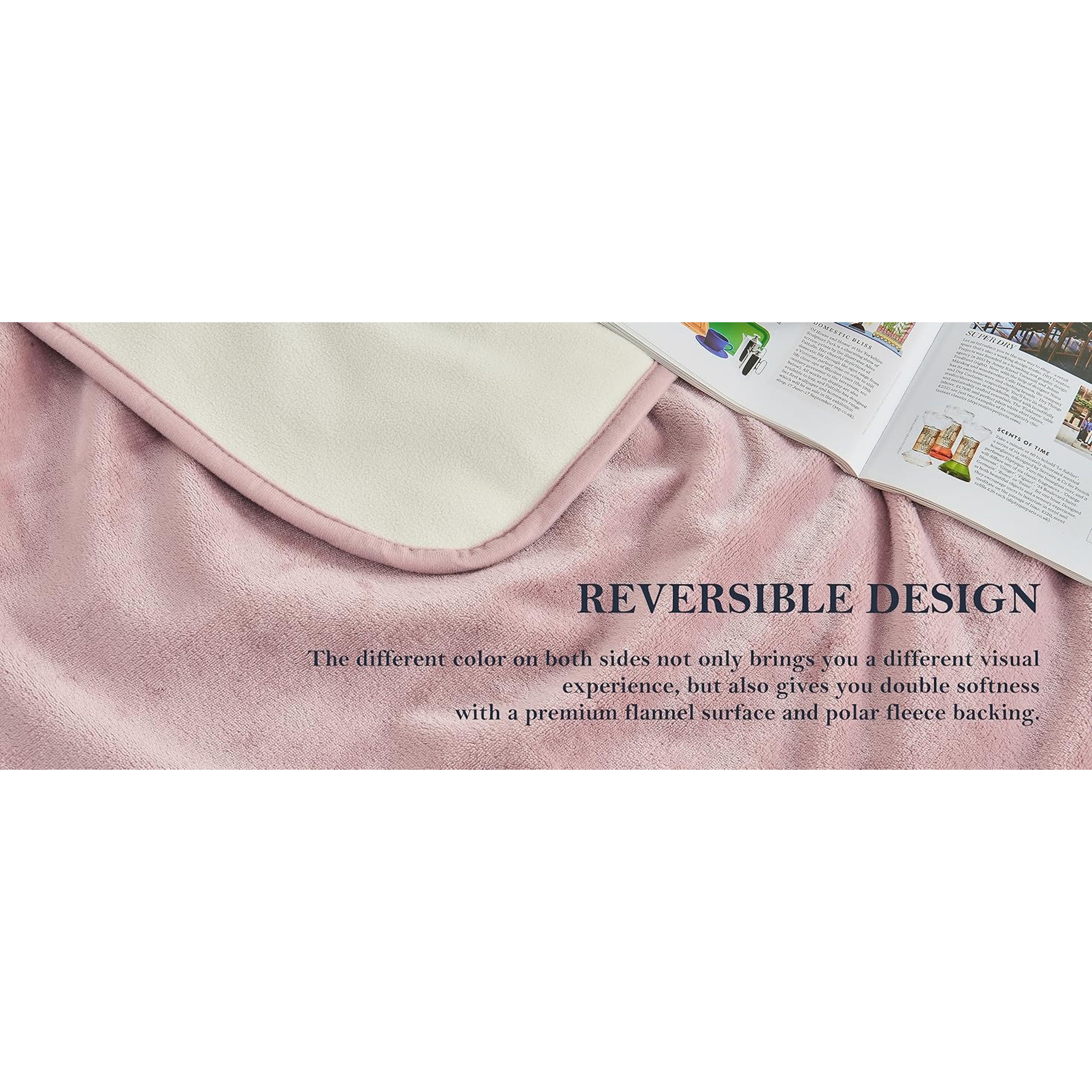Waterproof Blanket 60"x80" for Adults, Reversible Waterproof Bed Cover for Dogs Cats Pets, Soft Leakproof Blanket for Bed Couch Sofa Furniture Protector, Dusty Pink/Off White
