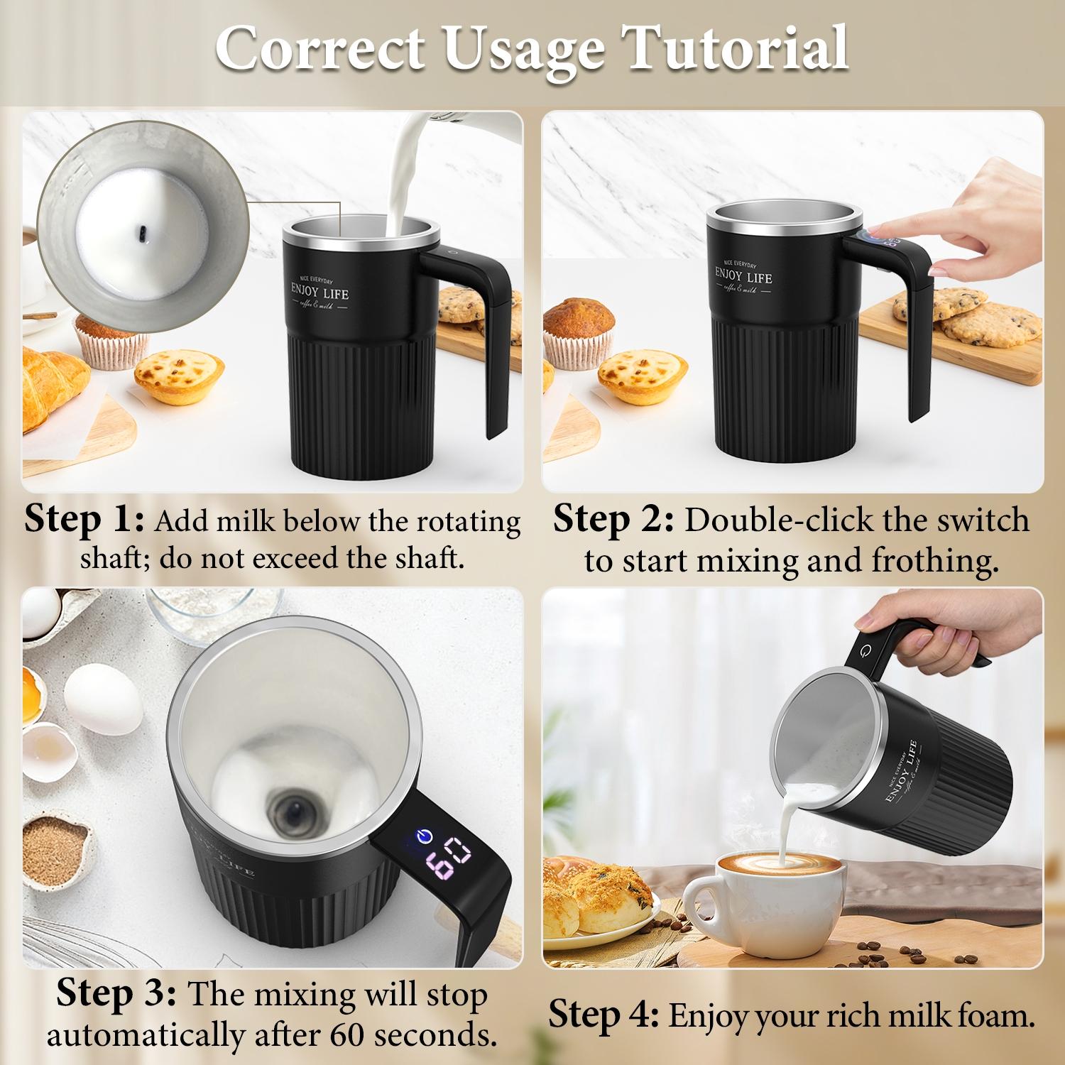 Upgraded Milk & Coffee Frother Stirring Mug, Intelligent Temperature Display, USB Rechargeable Mixer, Automatic Stirring Cup, Suitable for Coffee, Tea & Hot Chocolate