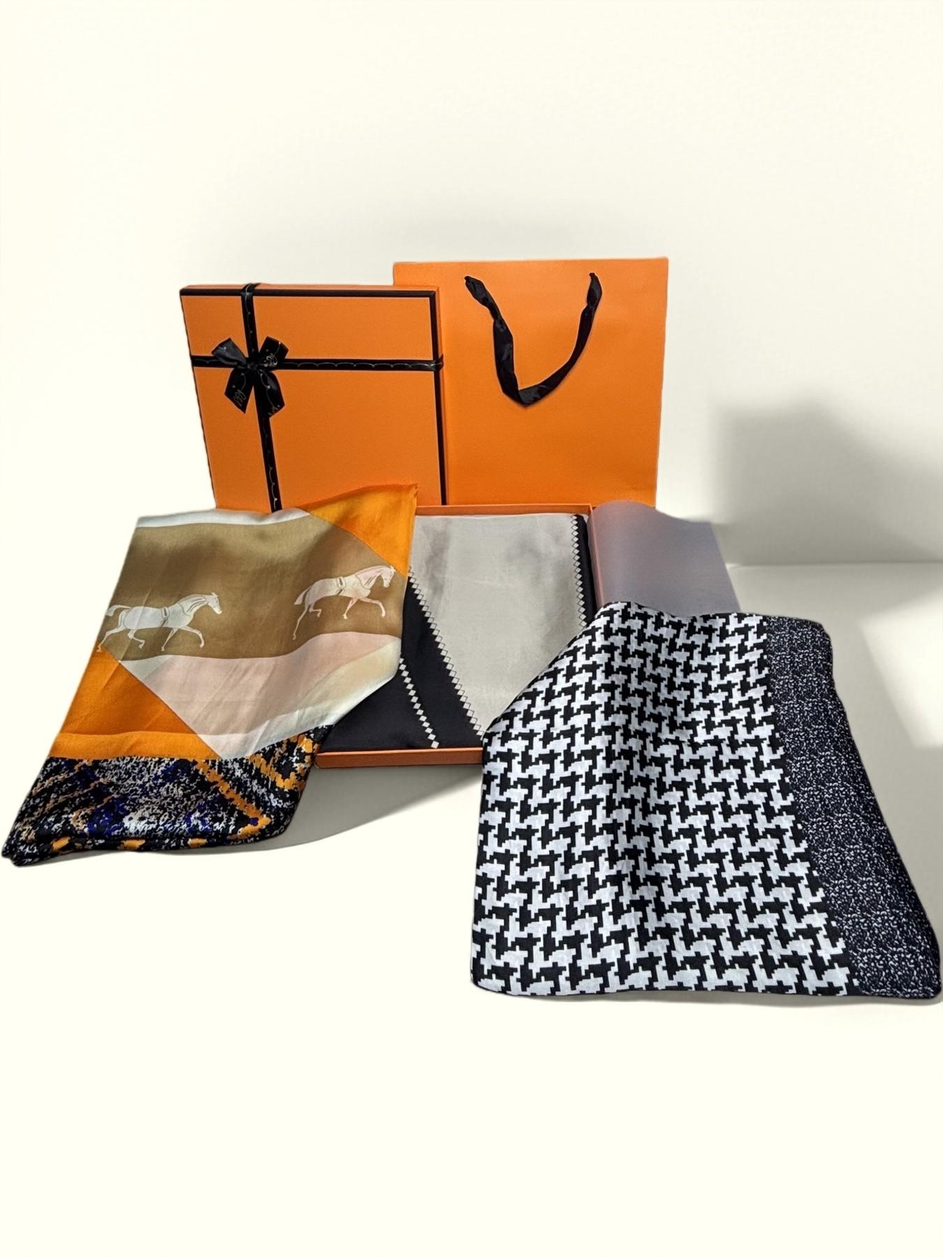 Valentine's Day 3-Pack Imitation Silk Scarf Gift Box Set, New Geometric Colorblock Scarves, Fashion Versatile Beach Shawl, 180x90 Cm