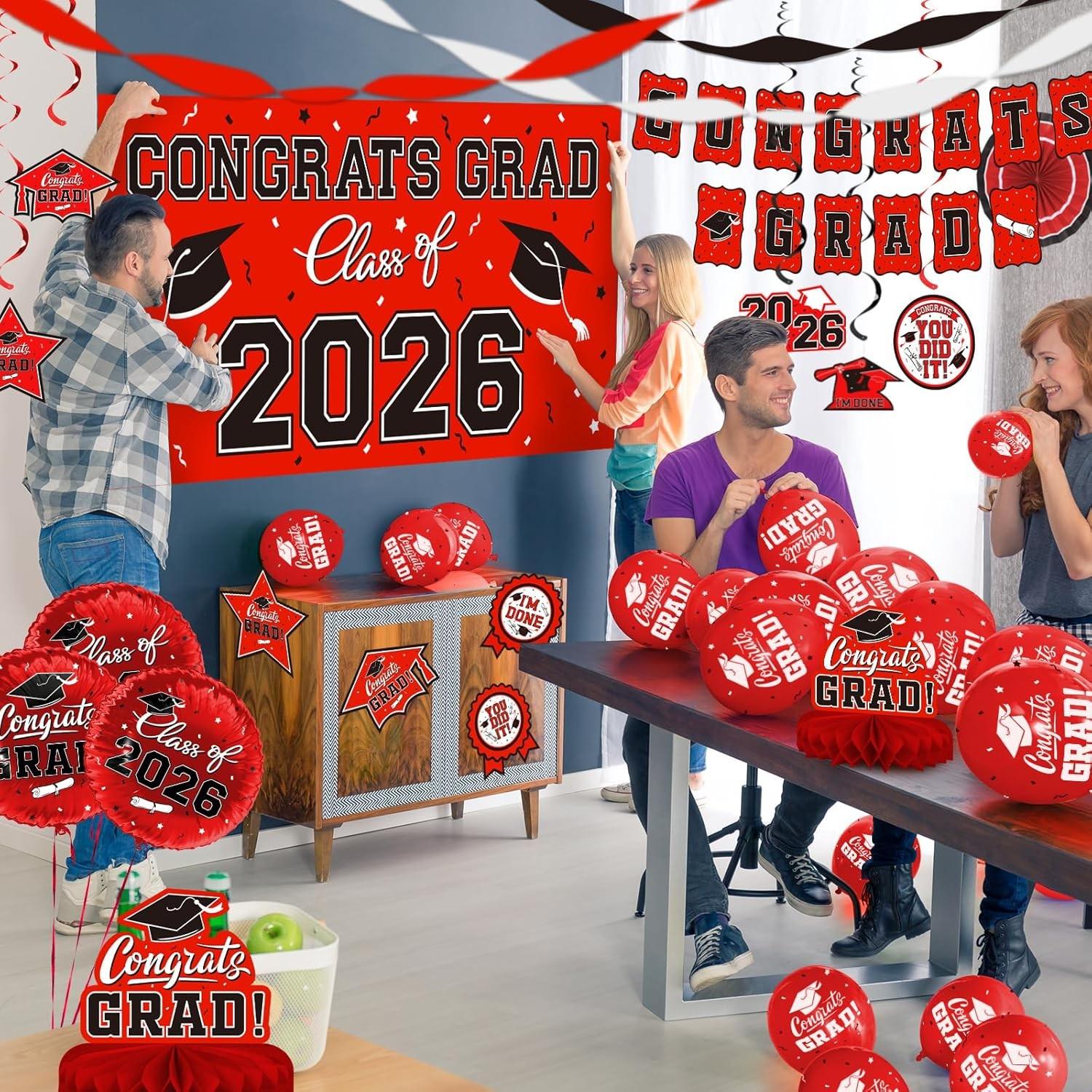 2026 Graduation Decoration Set, Theme, Banner, Background Board, Balloons, Ribbons, Party Supplies for High School & University Graduations