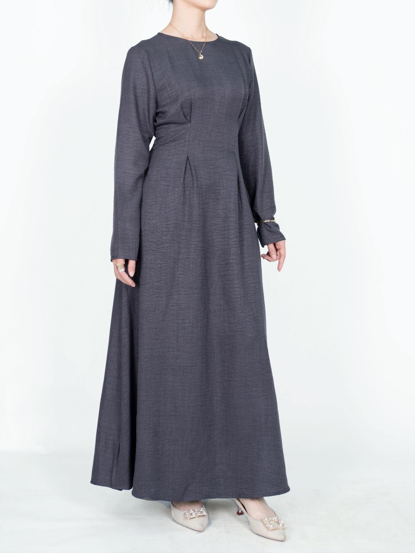 Fashion Elegant Ruched Back Belted Zipper Long Dress, Fitted Modest Solid Color Design, Women's Stylish Evening Wear, Perfect for Parties and Events, Muslim Evening Dress