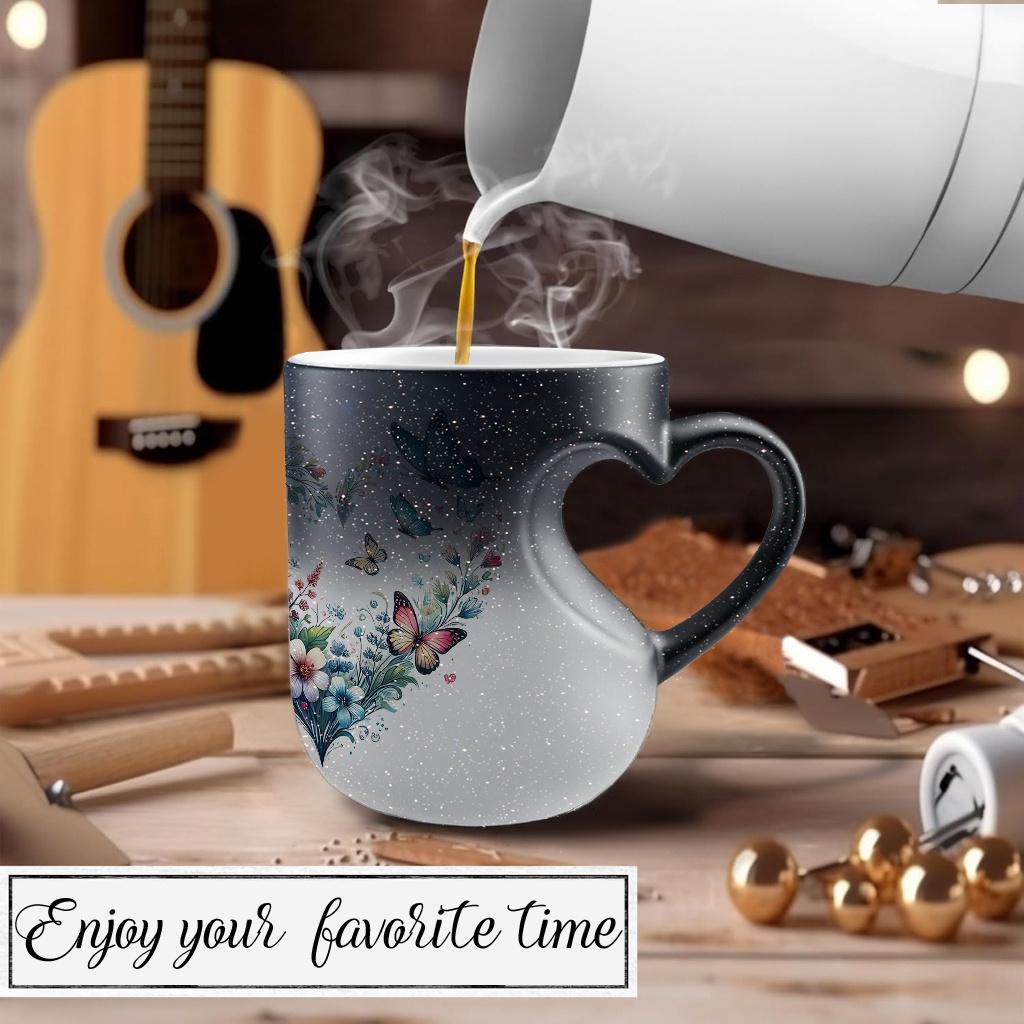 Heat Sensitive Ceramic Cup - Charming Color Changing Love Handle Cup (11 oz/330 ml) | Ideal Holiday Gift for Friends, Perfect for Christmas and Thanksgiving