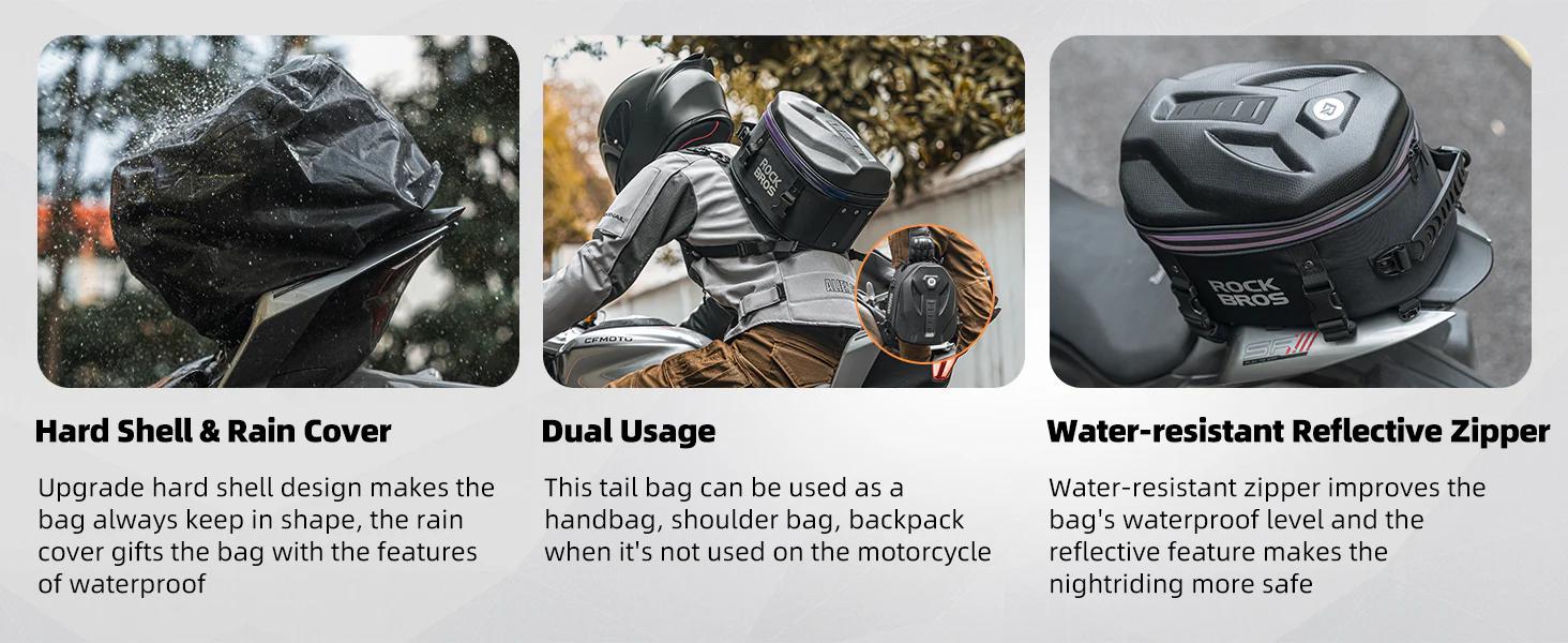 ROCKBROS Waterproof Tail Motorcycle Tail Rear Seat Bag 12.5L Storage Backpacks Hard Shell