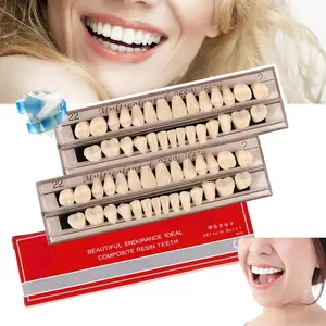 56Pcs Synthetic Polymer False Teeth, 2 Sets A2 Shade Upper and Lower Denture Teeth, Realistic Resin Dental Material for Tooth Replacement DIY Craft Halloween Cosplay