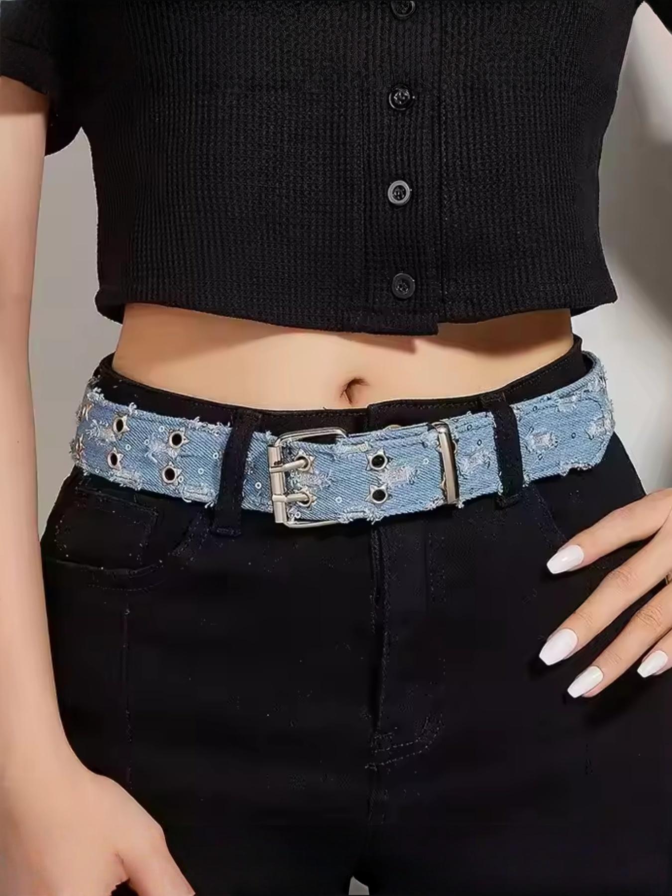 New Fashion Street Waist Belt, Blue Punk Accessory, Blue Denim Belt, Hip Hop Y2K Heart Buckle Belt, Unisex Design, Street Style Belt