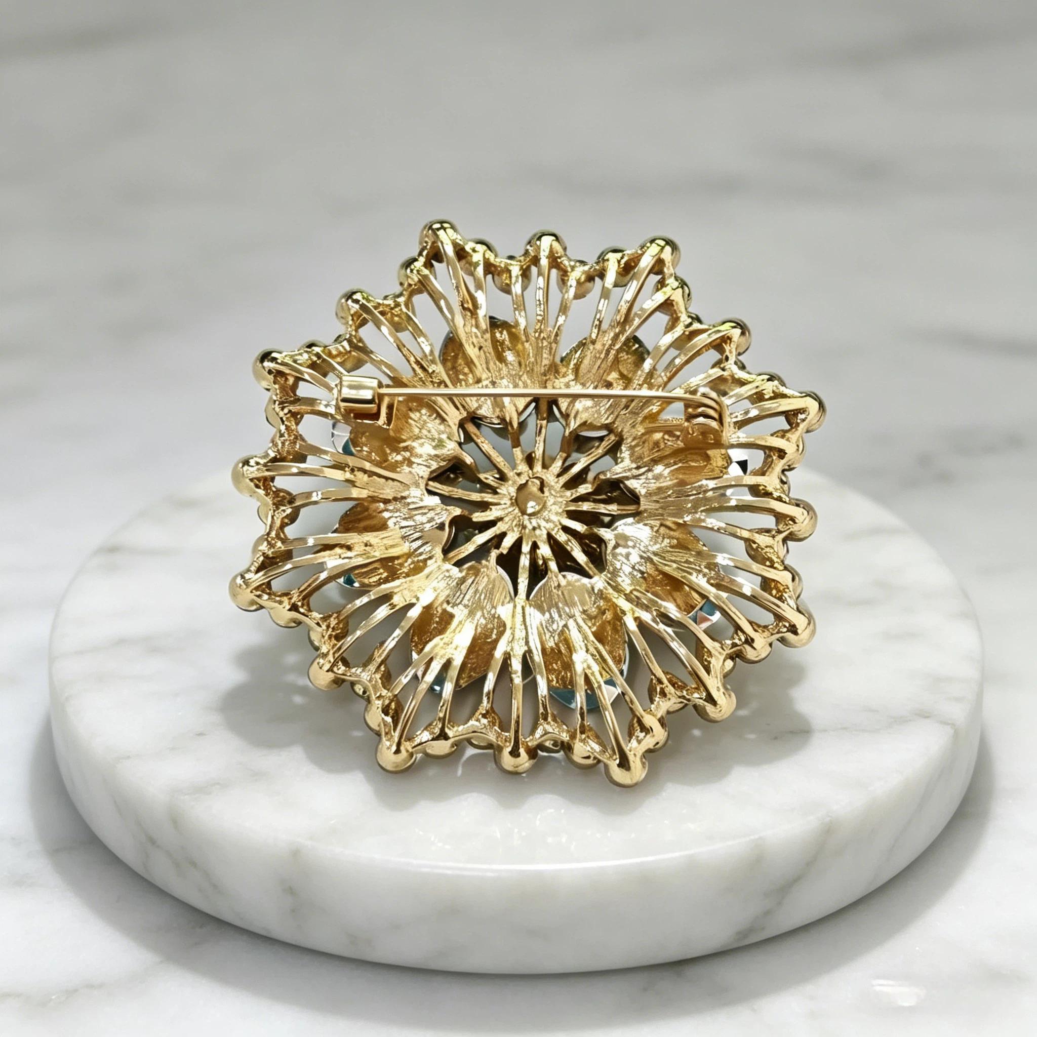 1PC Luxury Look Flower Motif Blue Brooch with Polished Finish - Steel Composite Fashion Clothes Accessory, Ideal for Casual Parties, Banquets, Holiday Party Gifts