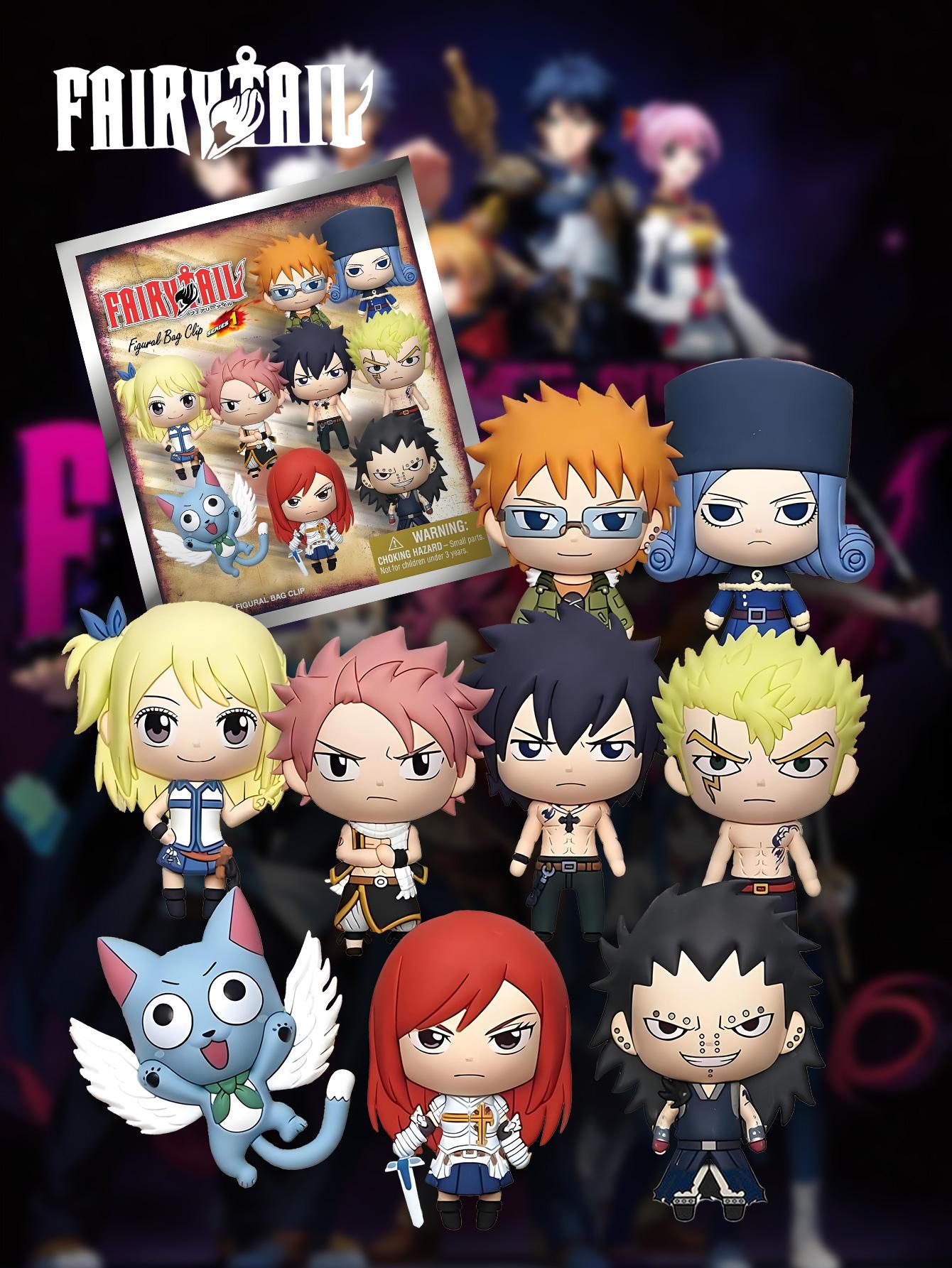 FAIRY TAIL Officially Licensed 3D Anime Character Series Mystery Bulk Bag Clip Keychain Random One Natsu and Gray or Other Characters For Mom and Friends Back to School and Anniversary Gifts