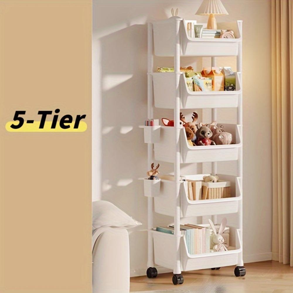Large Five-Tier Multi-Functional Plastic Storage Cart with Wheels, Durable Sturdy Rack, Layered Organizer for Bedroom Kitchen Bathroom Living Room, Portable and Mobile