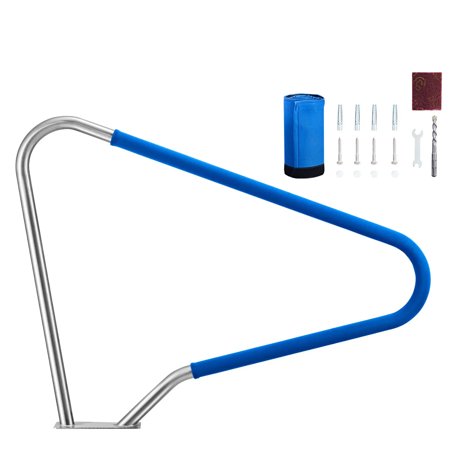 Pool Rail, 48 x 36 inch Pool Handrail, 220 lbs Load Capacity Heavy Duty 304 Stainless Steel Swimming Handrail, Detachable Nonslip Sleeve, Rich Accessories, for Poolside, Water Parks, Spa Centers