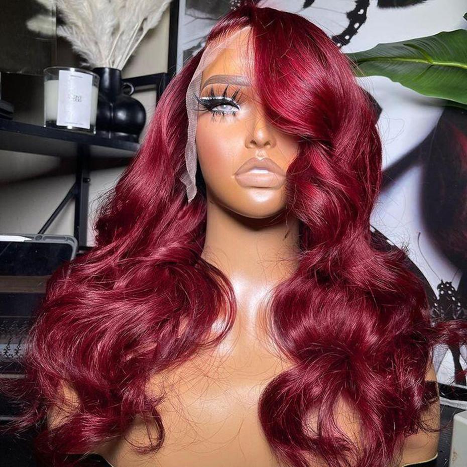 Bling Hair 30 32 inch Burgundy Color Hd Transparent 13x4 Lace Frontal Wig For Women 180% Density 13x6 99J Lace Front Brazilian Remy Wigs