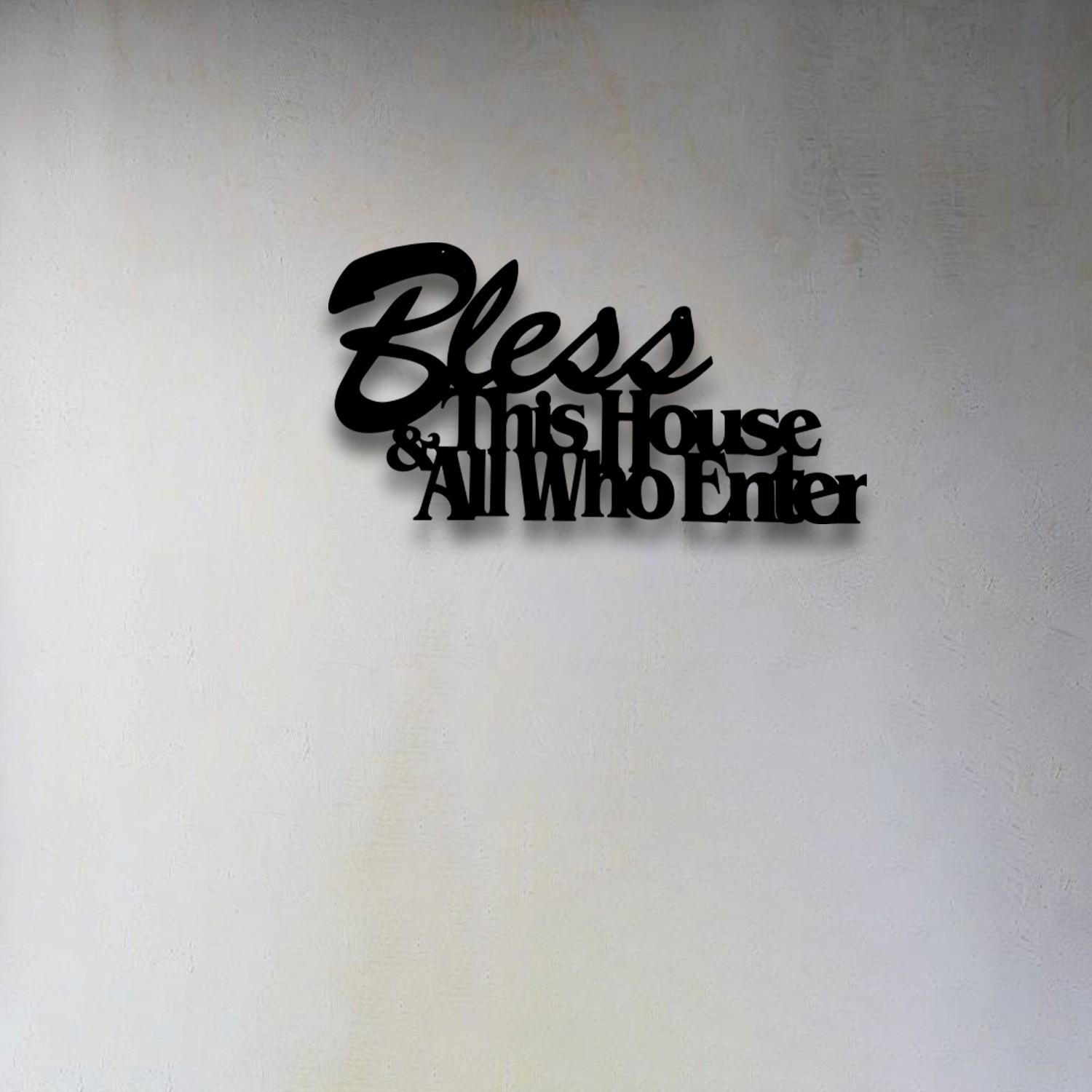 Christian Bible Verse Wall Plaque, Metal Decorative Sign, Suitable for Home, Office, Church, Bless This House and All That Enter, Living Room Bedroom Decoration