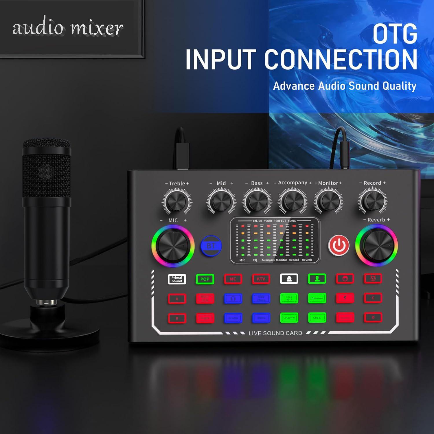 Professional Podcast Equipment Set BT Connection Bm-800 Microphone Kit Dj Sound Control Mixer Live Audio Mixer for Phone Computer Laptop Live Streaming Music Singing