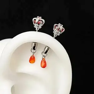 1 Pcs Red Cochlea Piercing Body Jewelry 316L Stainless Steel Drop of Water Spiral Crown Ear Bone NailNew Fashion Y2K Earrings