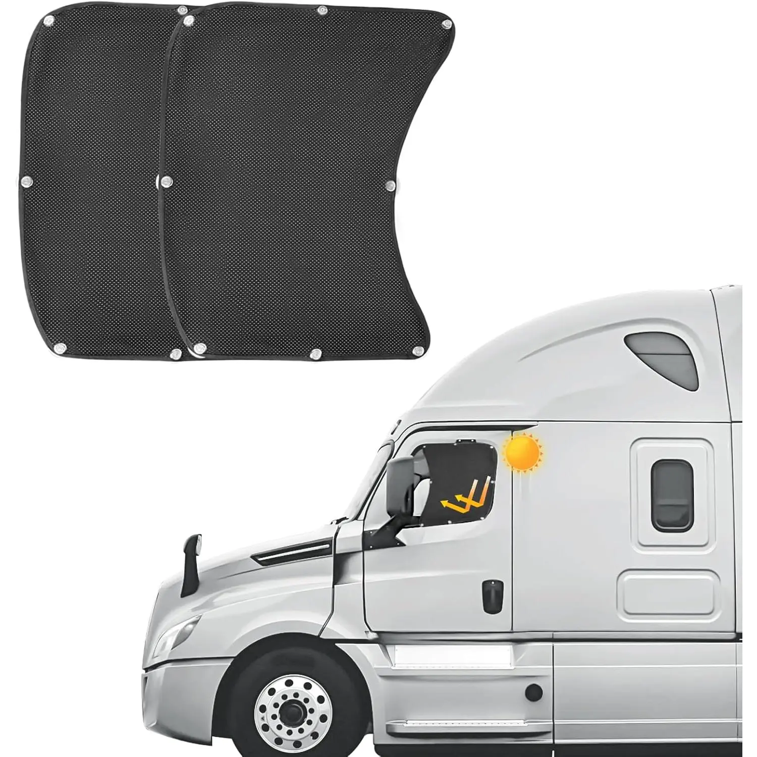Side Window Sun Shade Semi Truck, 22*24 inch Large Car Window Shades Freightliner Volvo VNL International Trucks - Semi Truck Accessories, Easy Install, Interior UV Protection