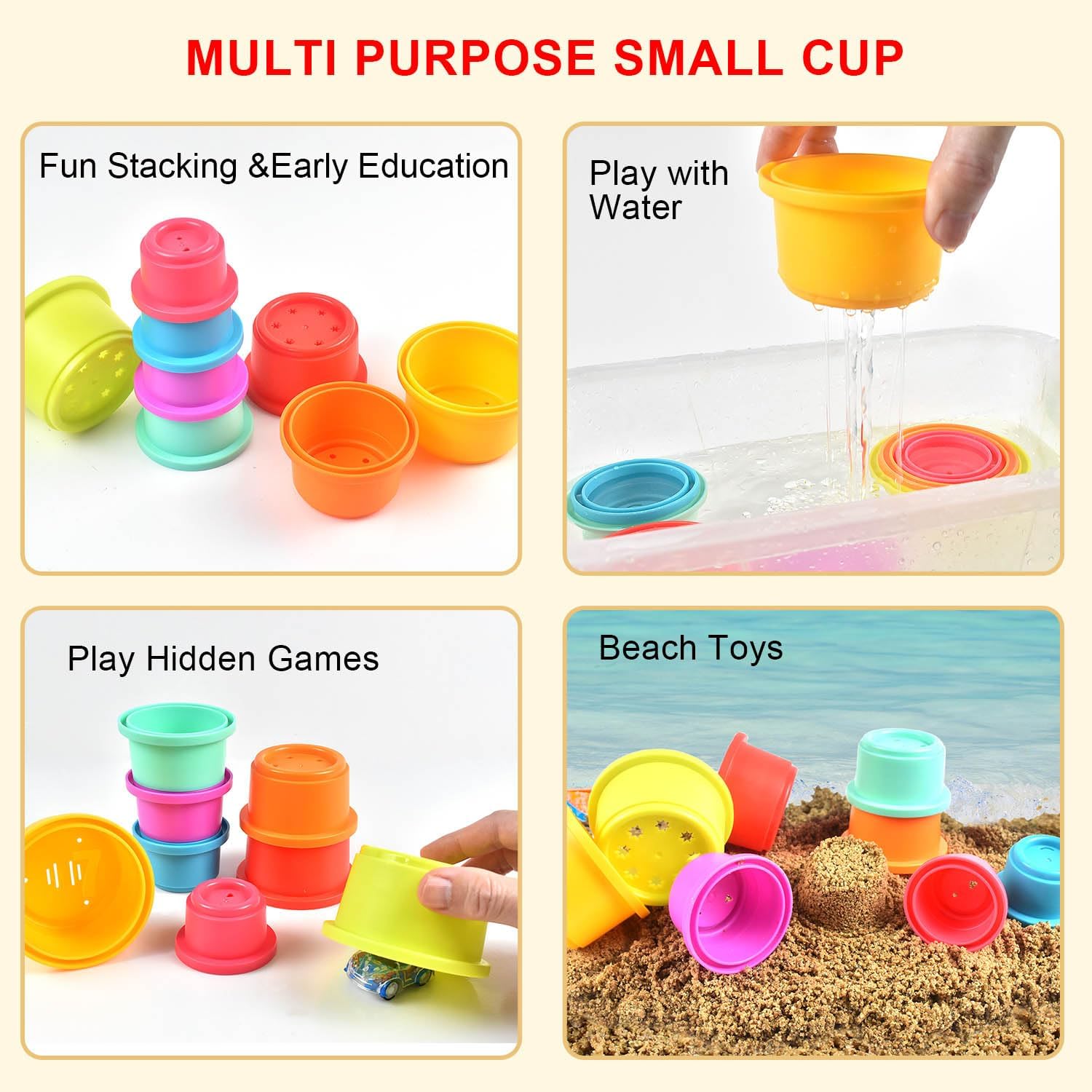 8-Piece Colorful Stackable Cups Set, Nesting Building Toy, Size-Ordered Playset, Ideal Gift for Kids, Perfect for Indoor & Outdoor Use, Blocks Tower Game