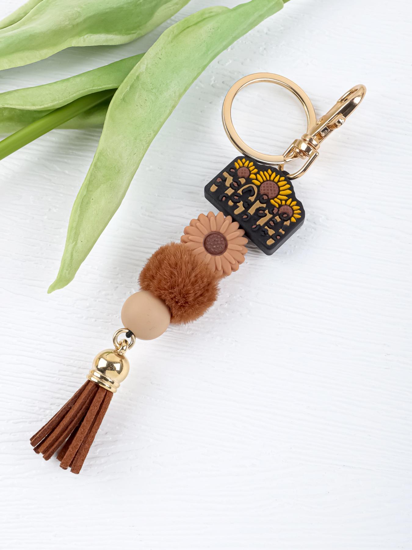 Mama Beaded Keychain, Mom Silicone Bead Key Ring, Mother's Day Gift, Leopard Print Keychain, Tassel Keychain, Mama Bag Charm, Sunflower Mama Keychain
