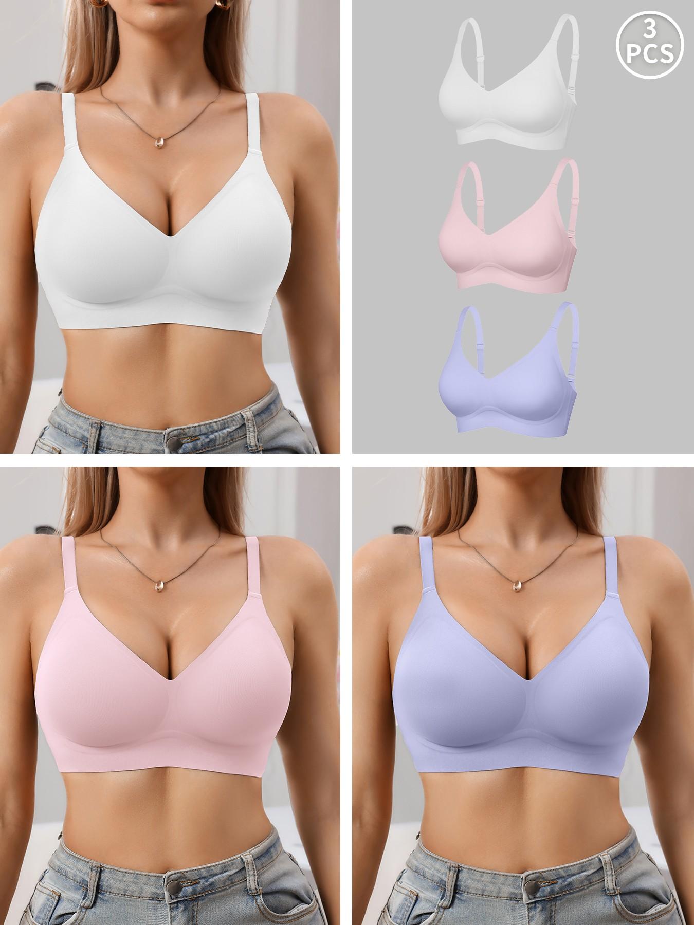 Jelly Bra Sexy V-Neck Gathered Wireless No Underwire Half Fixed Cup Pad Soft Comfort Women Daily Bra, Adjustable Strap, Medium Support, All Seasons