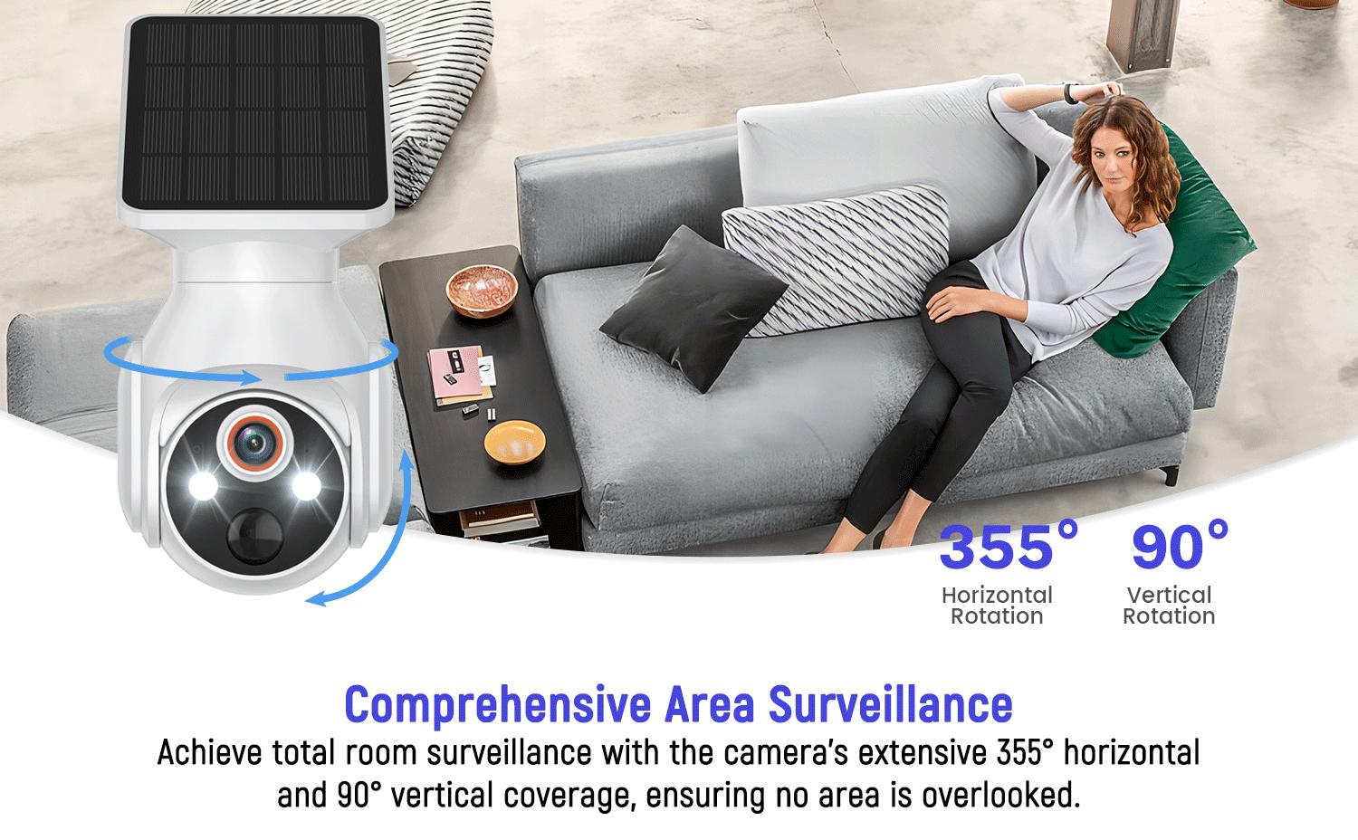1080p WiFi Security Camera with Solar Panel, Wireless Outdoor, Camera for Home Security, Battery Powered, Pan Tilt, AI Motion Detection, Night Vision, 2-Way Talk, IP65, Cloud Storage, Human Detection, 2.4GHz Only