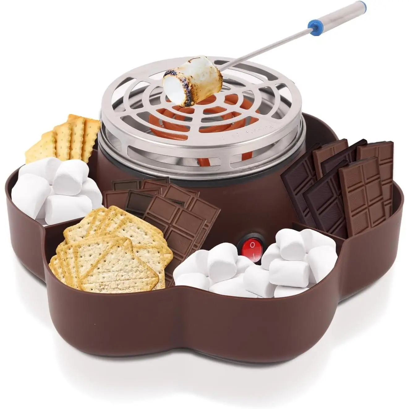 Electric S'mores Maker Tabletop Indoor, Flameless Marshmallow Roaster, Smores Kit with 6 Compartment Trays and 4 Forks, Housewarming Gifts for New House, Movie Night Supply, Christmas Gift Ideas