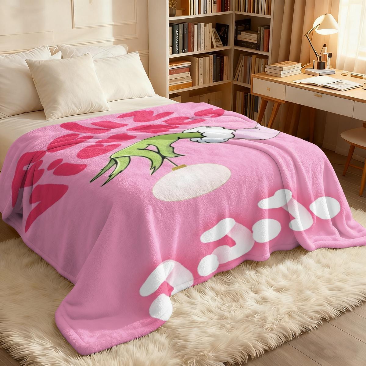 Comfortable Christmas Cartoon Grinch Blanket, Flannel Throw for Holiday Gifts, Soft and Skin-Friendly, Perfect for Home Use