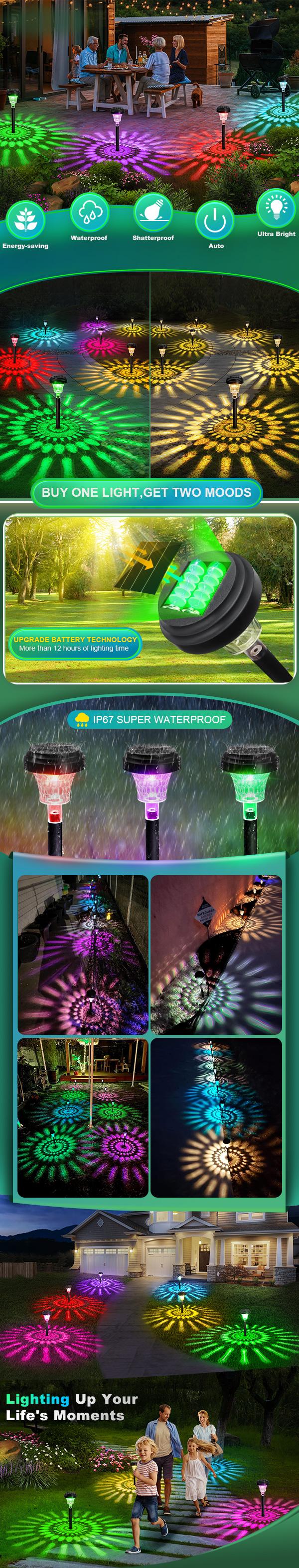 NUPOSTAI Solar Outdoor Garden Lights Color Changing Warm White Sunflower IP67 Waterproof RGB Path Lights for Walkway Yard Lawn Patio Decorative Halloween Christmas Lamp