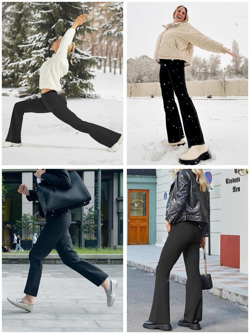 3PCS Women's High Elastic Breathable Pants With Side Pockets, Flared Leg, High Waist, Tummy Control, Soft & Comfortable Fleece Lined Yoga Trousers, Outdoor Running Workout For Autumn/Winter