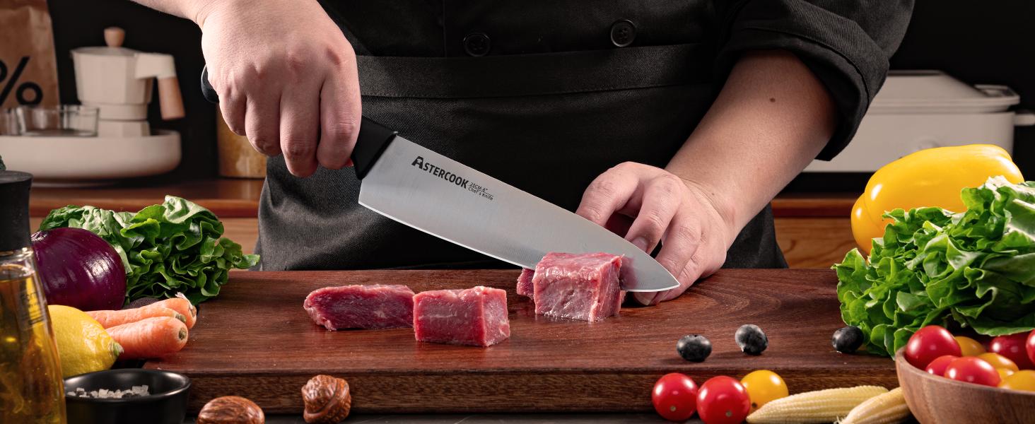 Astercook 14-Piece Knife Set, High Carbon German Stainless Steel, Built-in Sharpener, Sharp & Rust-Resistant, Dishwasher Safe, Black.