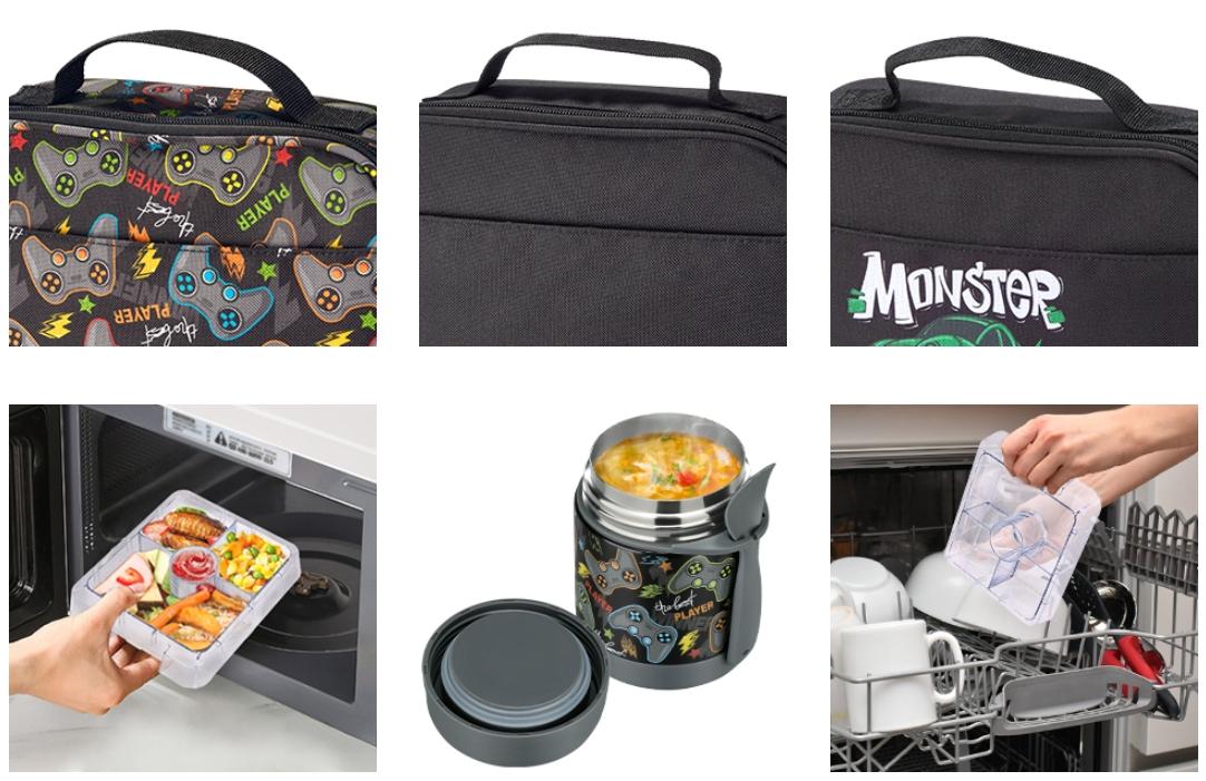 Pawtong Bento Lunch Box Set With 10oz Soup Thermo, Leak-proof Lunch Containers with 4 Compartment, Kids Hot Thermo Food Jar/Insulation Lunch Bag, Food Containers for School