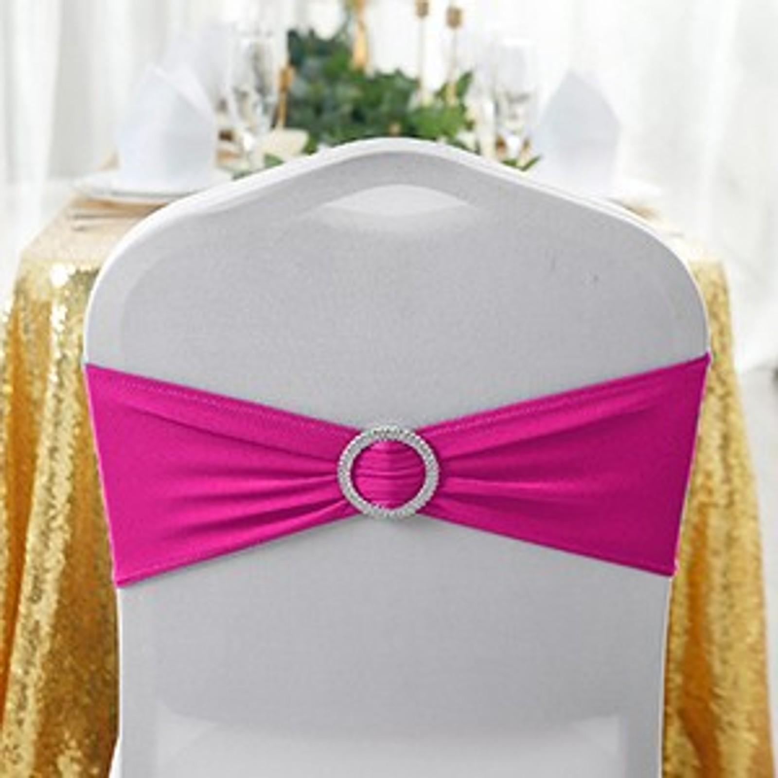 25 Pack Fuchsia Spandex Chair Sashes with Buckle Sliders for Wedding Party DecorationGift