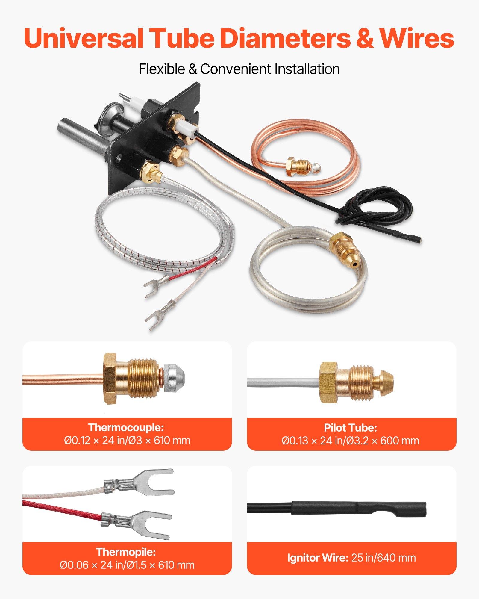 fathersdaygift VEVOR Gas Pilot Assembly, OE 69L17, 69L1701, 904405, J4117, 108084-02 Fireplace Gas Pilot Assembly Kit, Natural Gas Ignition Replacement, Compatible with Lennox, Superior, Astria Models, Black