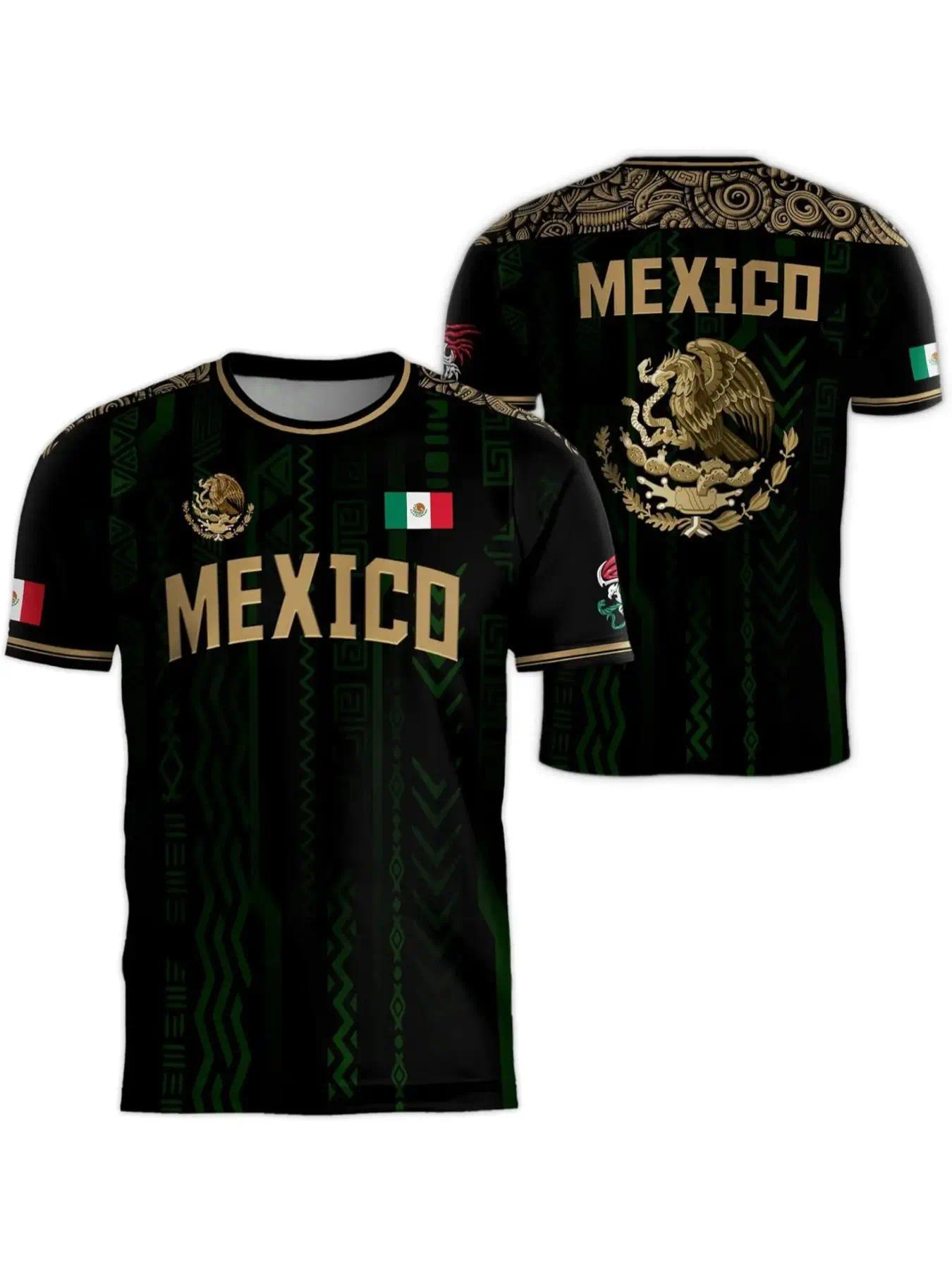 Men's Summer Short Sleeve T-Shirt, Mexican Tourism Cultural Souvenir, Dark Pattern Round Neck, Outdoor Casual Fashion Print