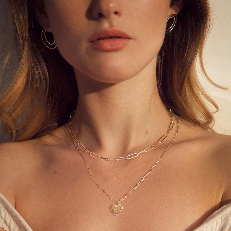 Fettero Gold Heart Necklace for Women Layered Initial Pendant Necklace Paperclip Gold Chain Aesthetic Jewelry Personalized Necklaces