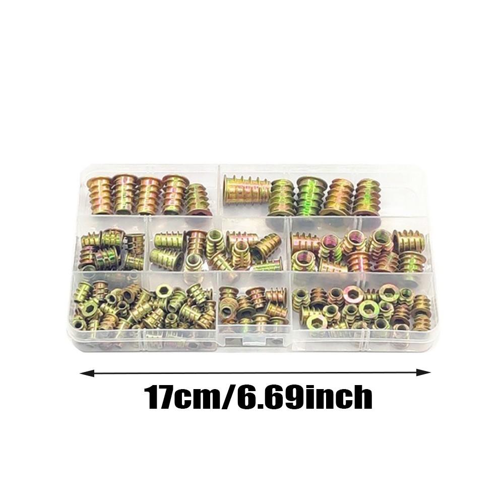 120 Piece Set Zinc Alloy Threaded Inserts M4 M5 M6 M8 M10, Wood Embedding Nuts Flange Hex Drive Head Furniture Bolts
